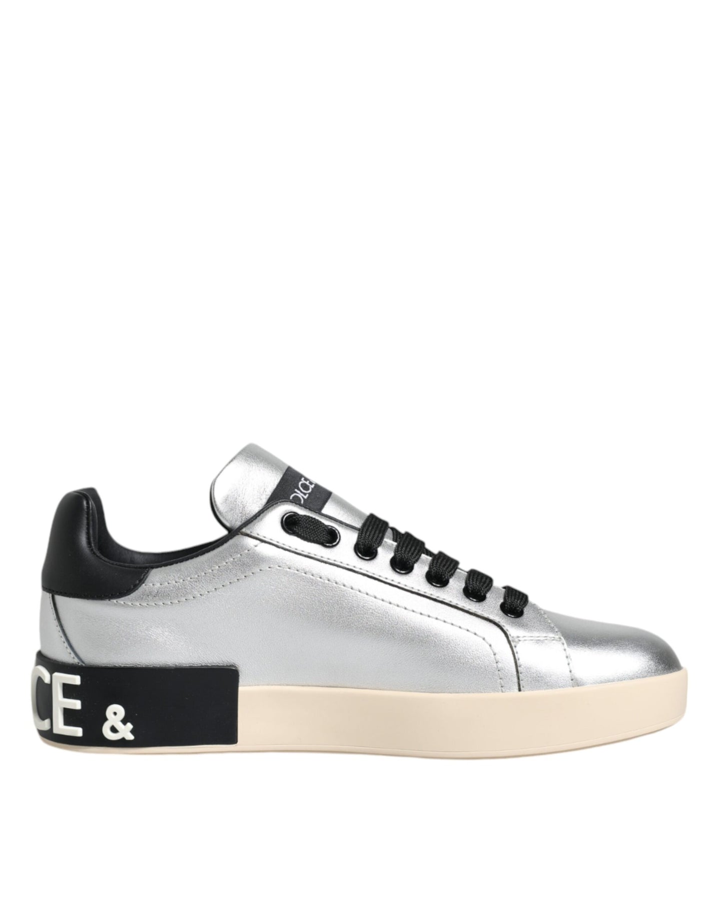 Dolce & Gabbana Silver Calf Leather Portofino Sneakers Shoes