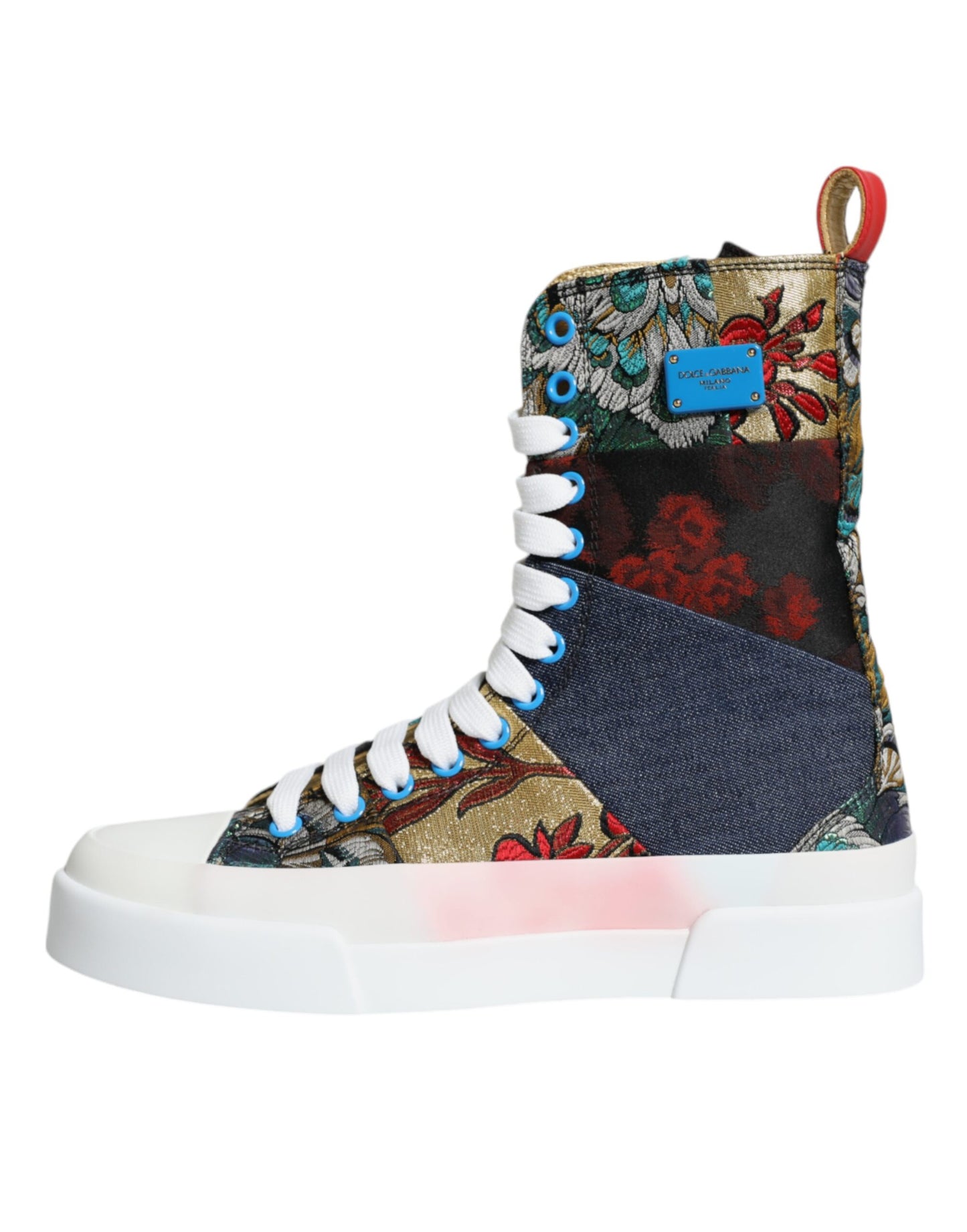 Dolce & Gabbana Multicolor Patchwork Logo High Top Sneakers Shoes