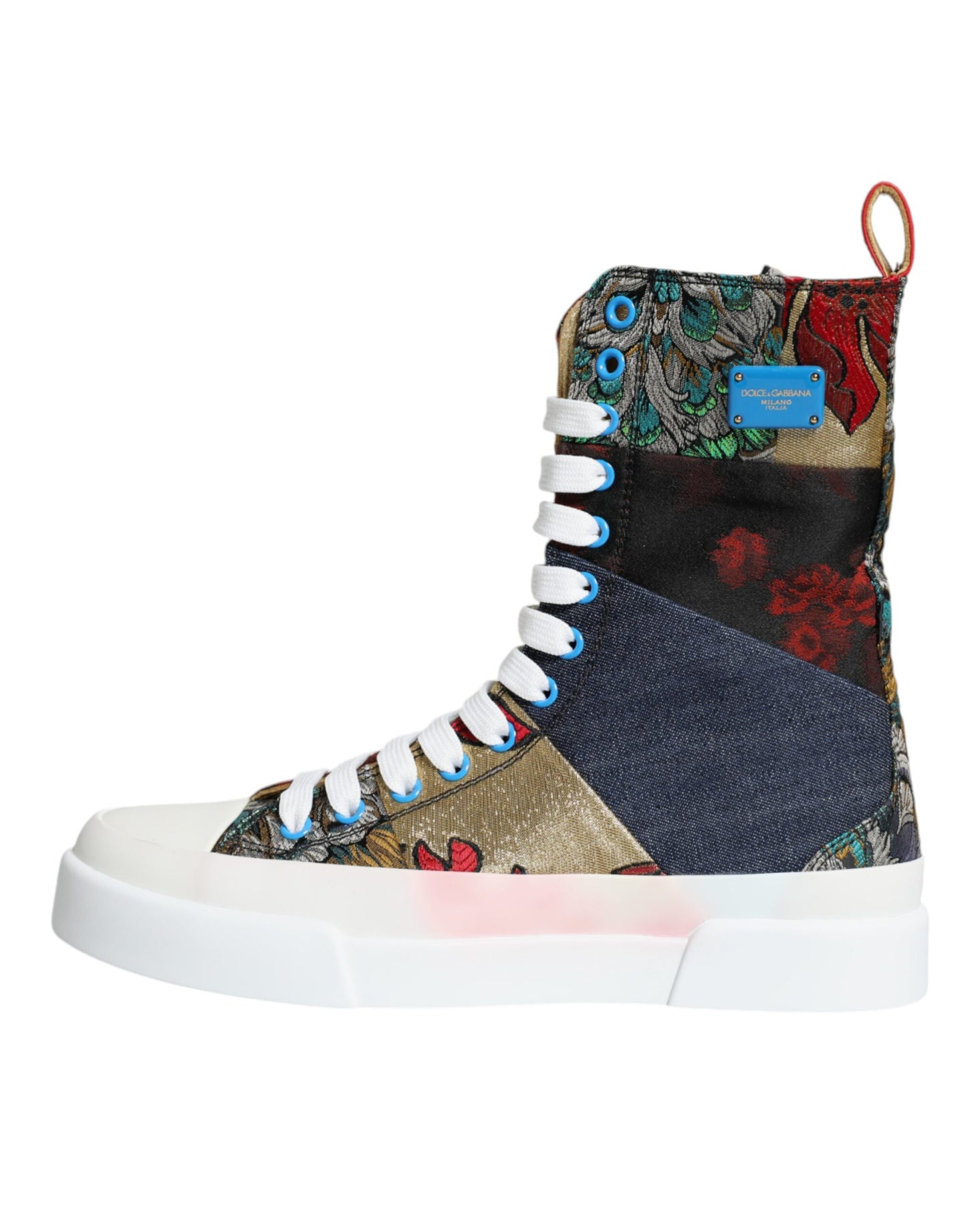 Dolce & Gabbana Multicolor Patchwork Logo High Top Sneakers Shoes