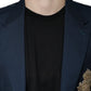 Dolce & Gabbana Blue Wool Logo Single Breasted Coat Blazer