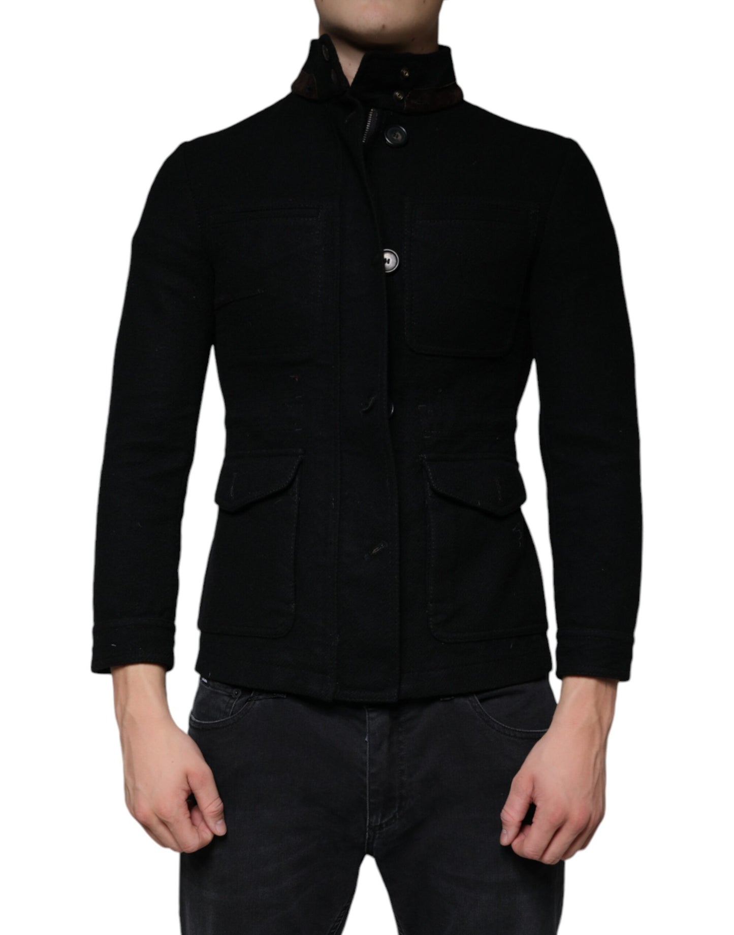 Dolce & Gabbana Black Button Down Cotton Stretch Denim Jacket