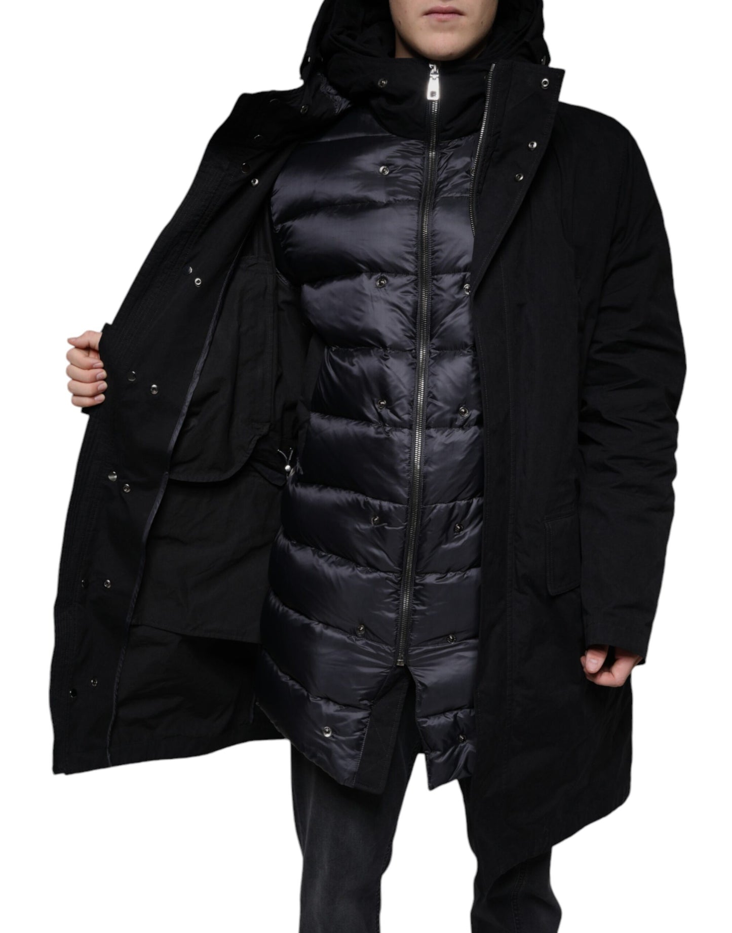 Dolce & Gabbana Black Hooded Parka Cotton Trench Coat Jacket