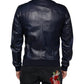 Dolce & Gabbana Blue Lambskin Leather Full Zip Biker Jacket