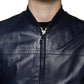 Dolce & Gabbana Blue Lambskin Leather Full Zip Biker Jacket