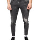 Dolce & Gabbana Black Tattered Cotton Skinny Men Denim Jeans