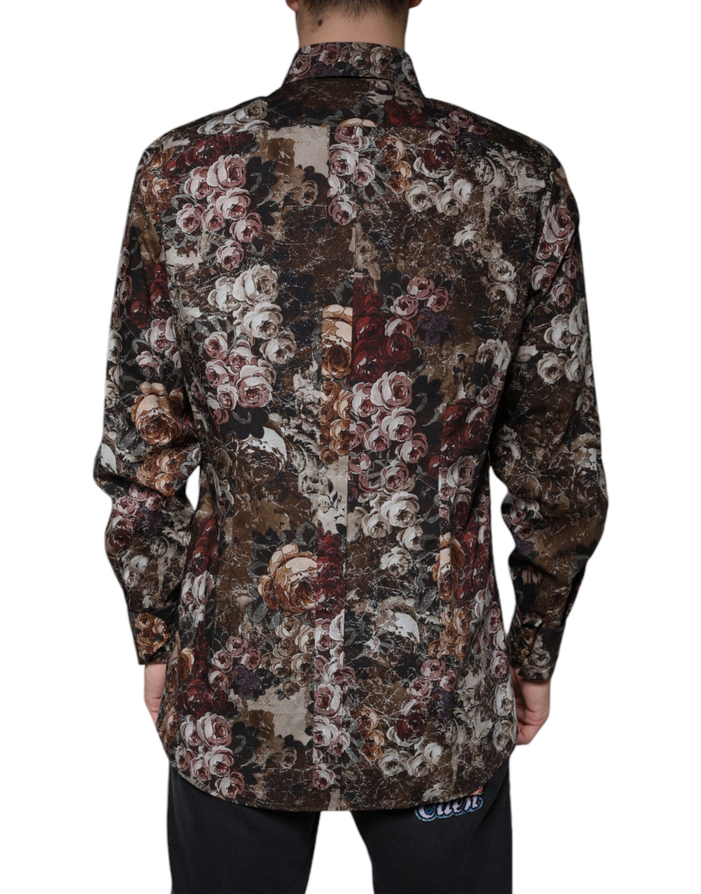 Dolce & Gabbana Multicolor Floral Cotton Men Dress GOLD Shirt