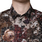 Dolce & Gabbana Multicolor Floral Cotton Men Dress GOLD Shirt