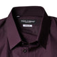 Dolce & Gabbana Dark Violet Cotton Dress GOLD Men Formal Shirt