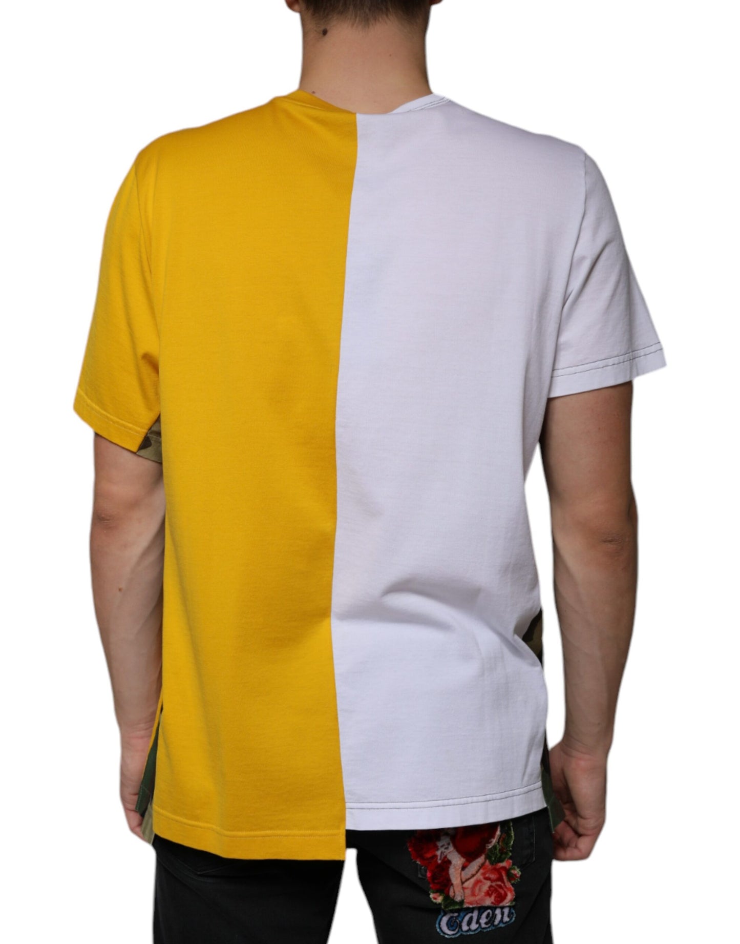 Dolce & Gabbana White Yellow Logo Print Short Sleeve T-shirt