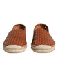 Dolce & Gabbana Maroon Woven Leather Men Espadrille Shoes