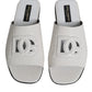 Dolce & Gabbana White DG Cut Out Leather Slides Sandals Shoes