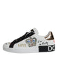 Dolce & Gabbana White Leather Crown Embellished Sneaker Shoes