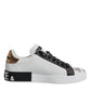 Dolce & Gabbana White Leather Crown Embellished Sneaker Shoes