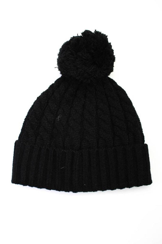 Kate Spade New York Womens Cable Ribbed Knit Pom Pom Hat Black One