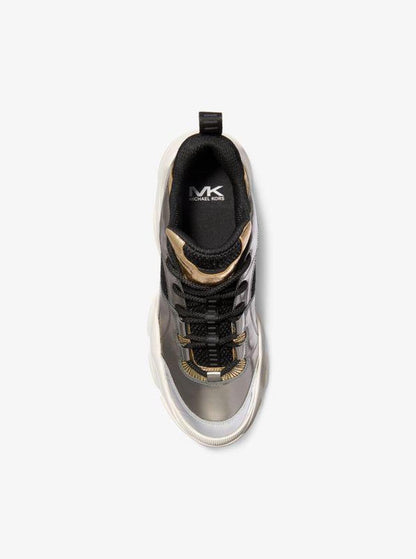 Atlas Color-Block Metallic Leather and Stretch Knit Trainer