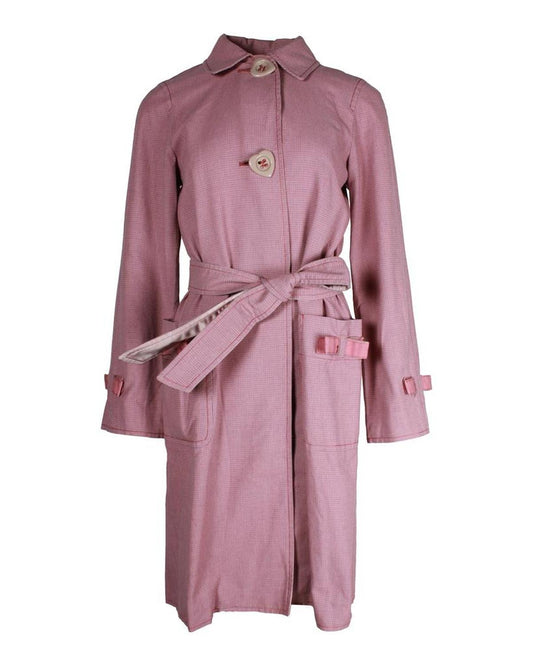 Marc Jacobs Micro Plaid Bow Detail Trench Coat in Pink Cotton