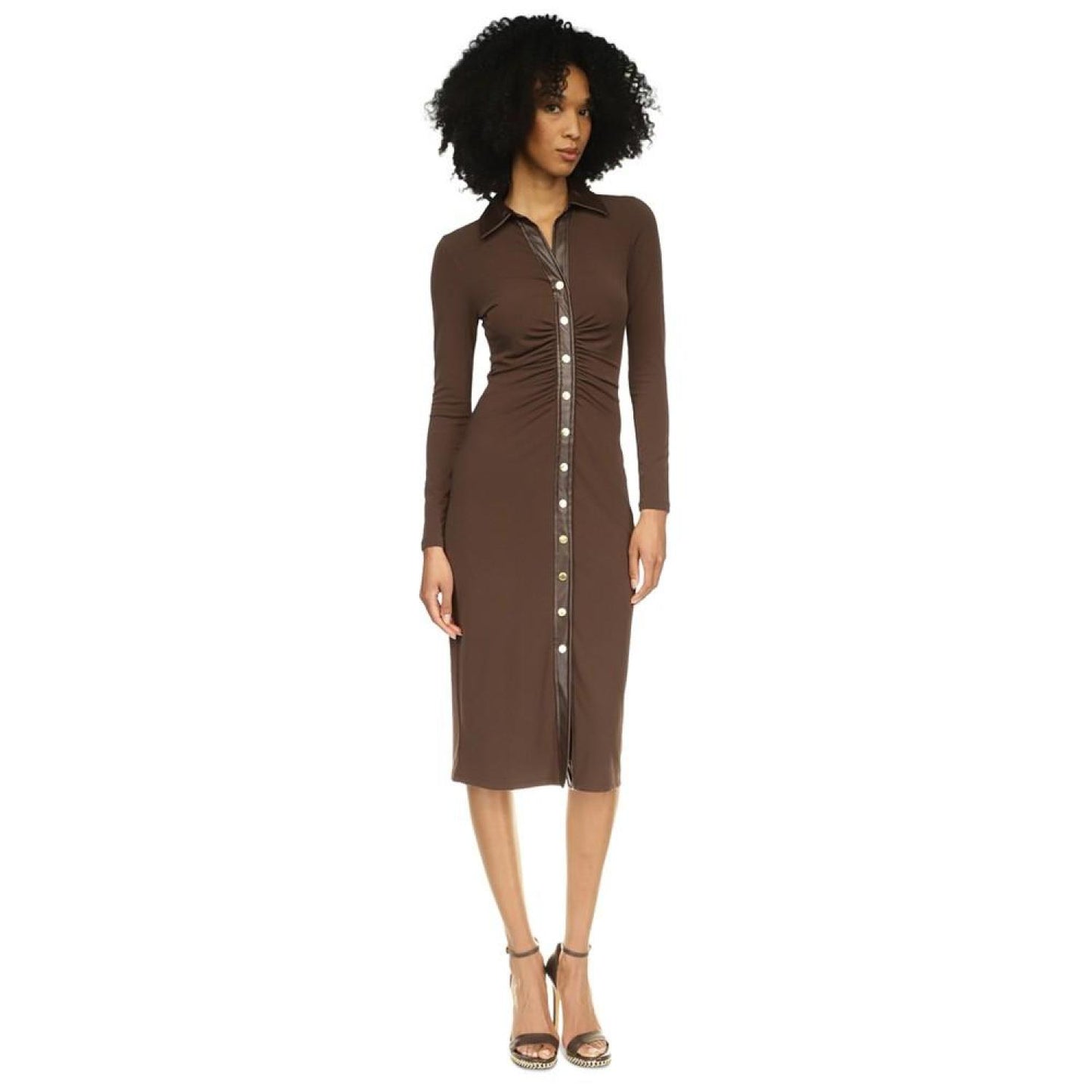 Women's Faux-Leather Trim Midi Dress