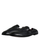 Dolce & Gabbana Black Logo Embroidered Leather Loafer Men Dress Shoes