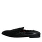 Dolce & Gabbana Black Logo Embroidered Leather Loafer Men Dress Shoes