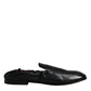 Dolce & Gabbana Black Logo Embroidered Leather Loafer Men Dress Shoes