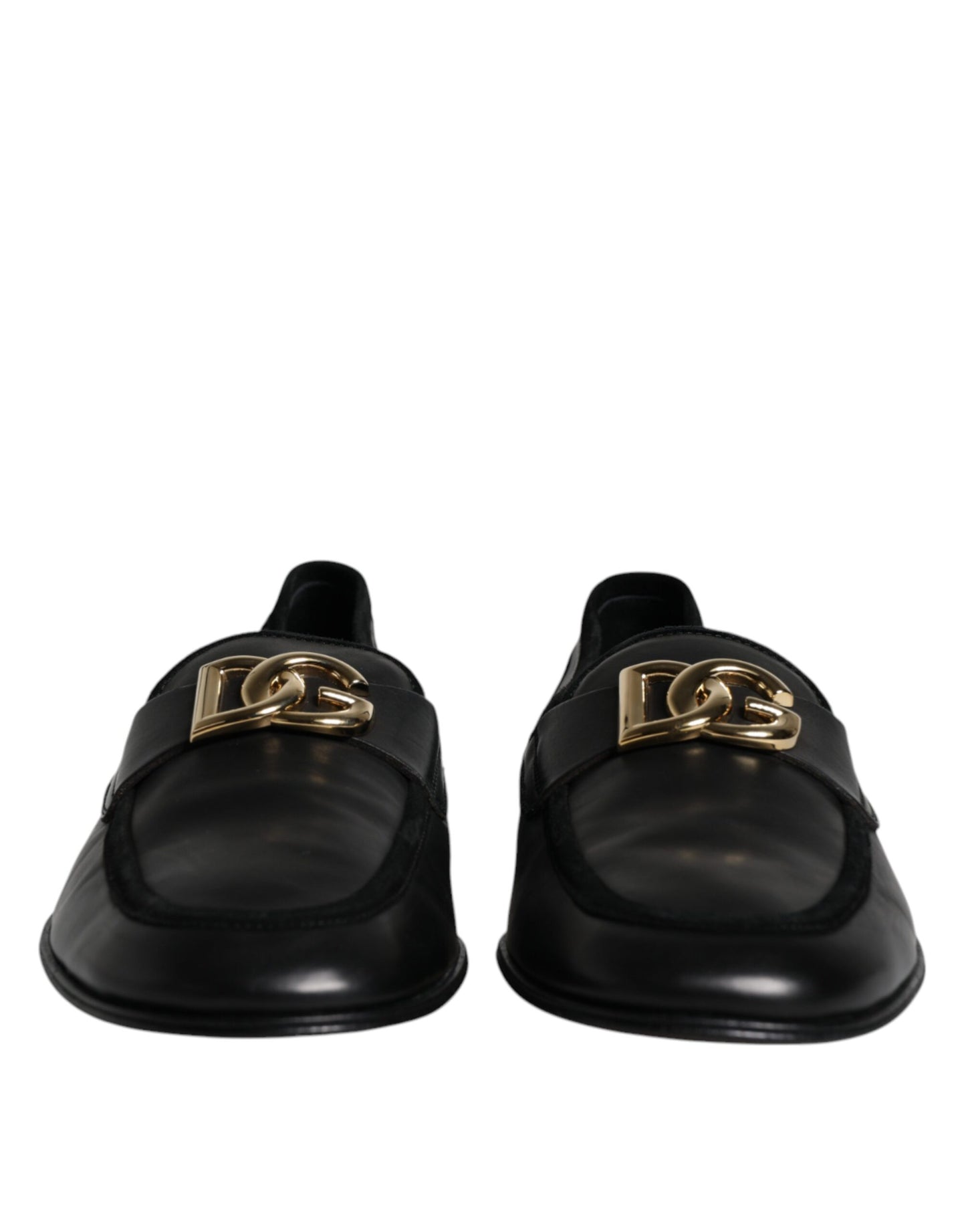 Dolce & Gabbana Black Leather Logo Slip On Loafers Shoes