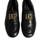 Dolce & Gabbana Black Leather Logo Slip On Loafers Shoes