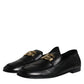 Dolce & Gabbana Black Leather Logo Slip On Loafers Shoes