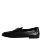 Dolce & Gabbana Black Leather Logo Slip On Loafers Shoes