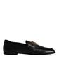 Dolce & Gabbana Black Leather Logo Slip On Loafers Shoes