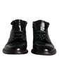 Dolce & Gabbana Black Leather Men Short Boots Lace Up Shoes