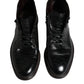 Dolce & Gabbana Black Leather Men Short Boots Lace Up Shoes