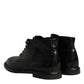 Dolce & Gabbana Black Leather Men Short Boots Lace Up Shoes