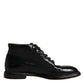 Dolce & Gabbana Black Leather Men Short Boots Lace Up Shoes