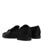 Dolce & Gabbana Black Leather Logo Slip On Men Loafers Shoes