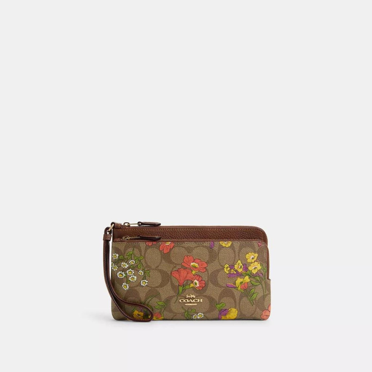 Coach Outlet Double Zip Wallet In Signature Canvas With Floral Print