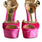 Dolce & Gabbana Pink Velvet Platform Ankle Strap Heel Sandals Shoes