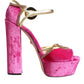 Dolce & Gabbana Pink Velvet Platform Ankle Strap Heel Sandals Shoes