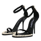 Dolce & Gabbana Black Keira Leather Faux Pearl Sandals Heels Shoes