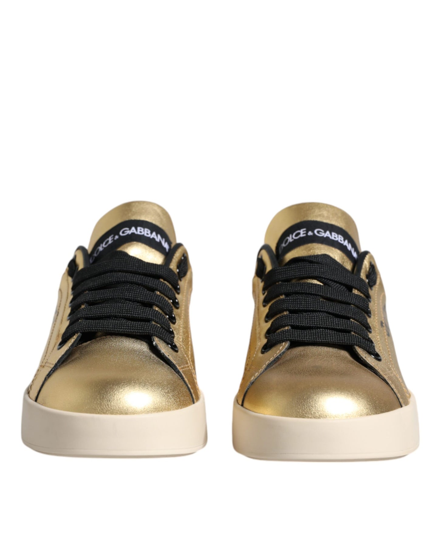 Dolce & Gabbana Gold Portofino Calf Leather Sneakers Shoes