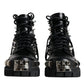 Dolce & Gabbana Black Leather Studded Trekking Boots Shoes