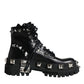 Dolce & Gabbana Black Leather Studded Trekking Boots Shoes