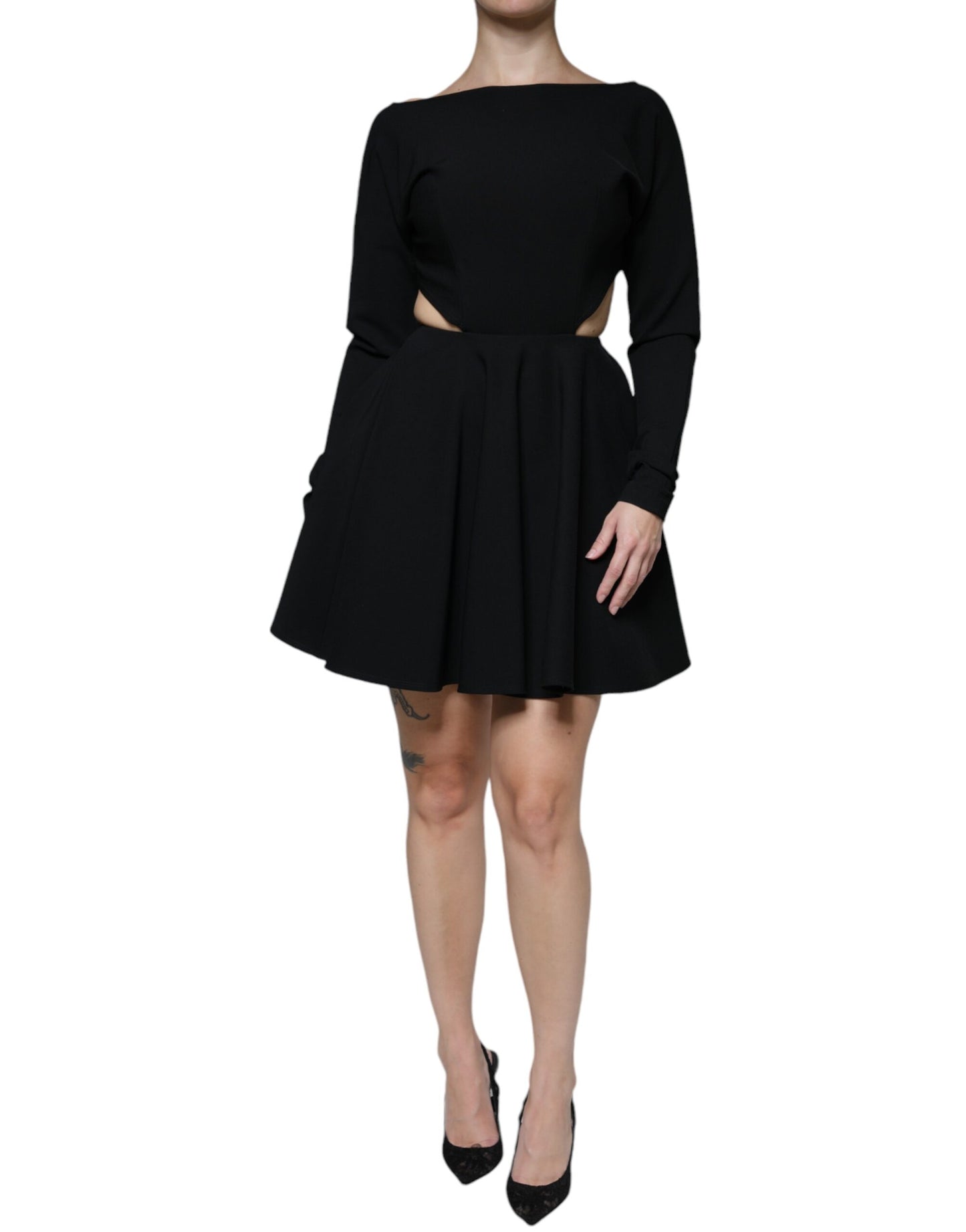 Dolce & Gabbana Black Viscose Cut Out A-line Long Sleeves Mini Dress