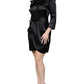 Emporio Armani Black Satin Long Sleeves Wrap Sheath Mini Dress