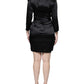 Emporio Armani Black Satin Long Sleeves Wrap Sheath Mini Dress