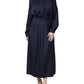 Ballantyne Dark Blue Long Sleeves Pleated A-line Maxi Dress