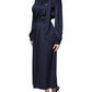 Ballantyne Dark Blue Long Sleeves Pleated A-line Maxi Dress