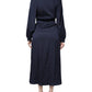 Ballantyne Dark Blue Long Sleeves Pleated A-line Maxi Dress