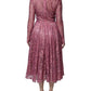 Dolce & Gabbana Fuchsia Floral Lace Long Sleeve Maxi Dress