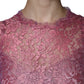 Dolce & Gabbana Fuchsia Floral Lace Long Sleeve Maxi Dress