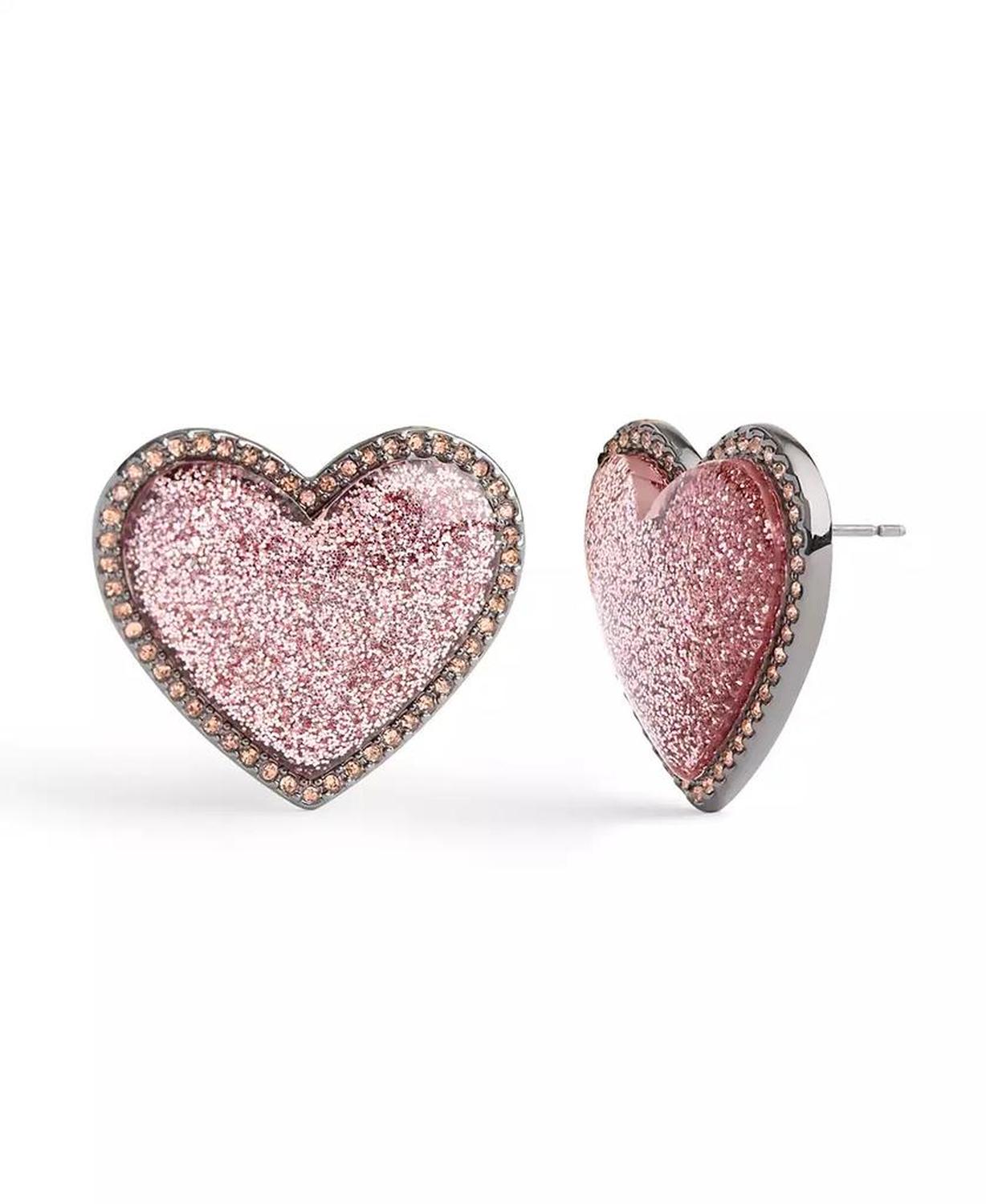 Faux Stone Glitter Bubble Heart Stud Earrings